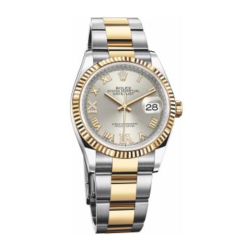 Rolex Datejust 36 Stainless Steel / Yellow Gold / Fluted / Silver Roman Diamond / Oyster