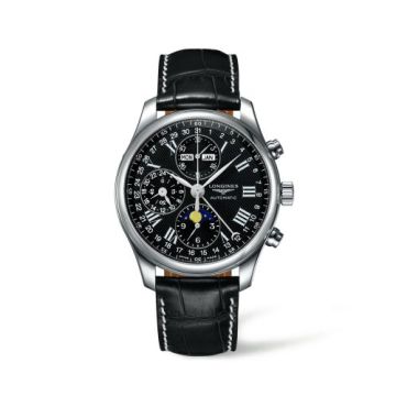 Longines Master Collection 42 Chronograph Calendar Stainless Steel / Black-Roman / Alligator