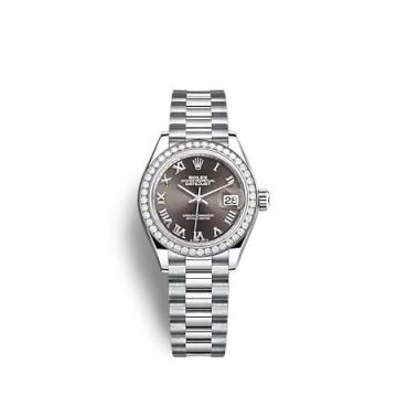 Rolex Lady-Datejust 28 White Gold - Diamond / President / Grey - Roman