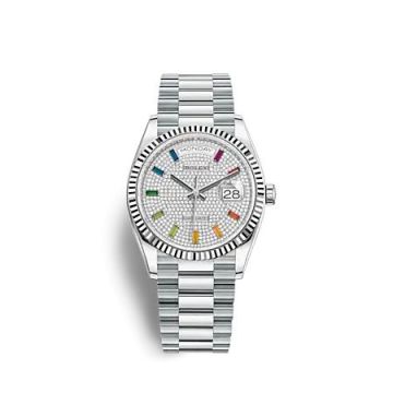 Rolex Day-Date 36 Platinum - Fluted / Paved - Rainbow / President