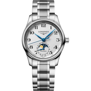 Longines Master Collection 34 Moonphase Stainless Steel / Silver / Bracelet