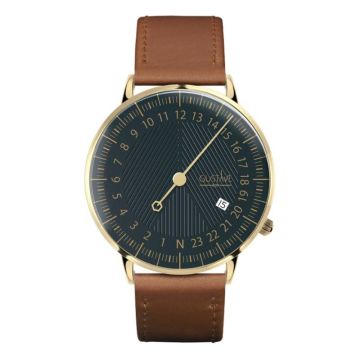 Gustave & Cie 24H André Or & Vert Cuir Marron Havane Surpiqué 40mm