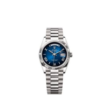 Rolex Day-Date 36 White Gold - Fluted / Blue Ombré - Roman / President