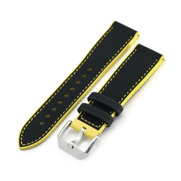 FKM38 Black on Yellow FKM Quick Release Rubber Watch Band, Brushed, 20mm or 22mm - 22mm