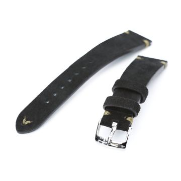 Black Quick Release Italian Suede Leather Watch Strap,   Military Green St. - 16mm
