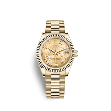 Rolex Datejust 31 Yellow Gold Fluted / President / Champagne Floral