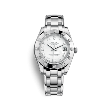 Rolex Datejust Pearlmaster 34 White Gold 12 Diamond White Roman