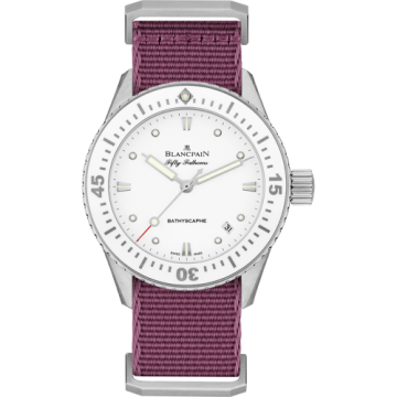 Blancpain Fifty Fathoms Bathyscaphe Stainless Steel / White / Bordeaux Nato