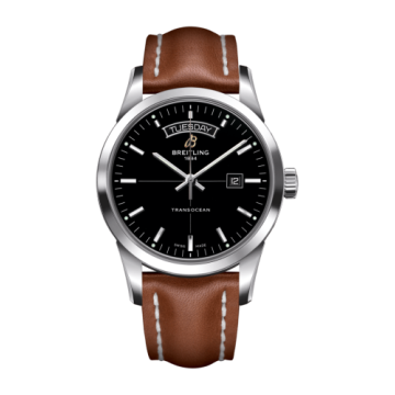Breitling Transocean Day & Date Stainless Steel / Black / Calf / Folding