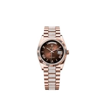 Rolex Day-Date 36 Everose Gold - Fluted / Brown Ombré - Roman / President - Diamond