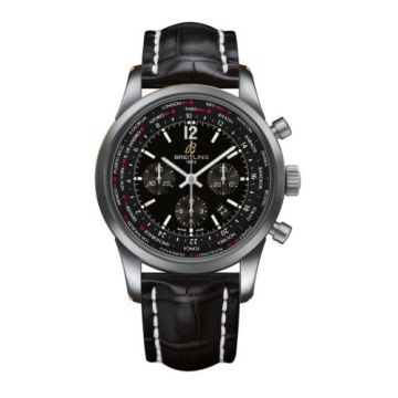 Breitling Transocean Chronograph Unitime Pilot Stainless Steel / Black / Croco
