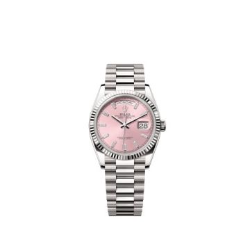 Rolex Day-Date 36 White Gold - Fluted / Pink - Baguette / President