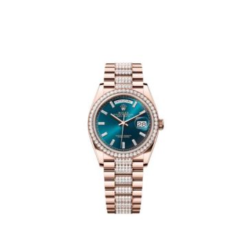 Rolex Day-Date 36 Everose Gold - Diamond / Blue-Green - Baguette / President - Diamond