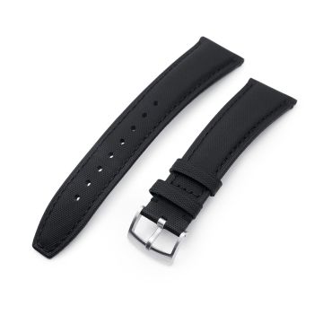 or 22mm Black Woven Texture Watch Strap, Black Stitching, Brushed - 20mm