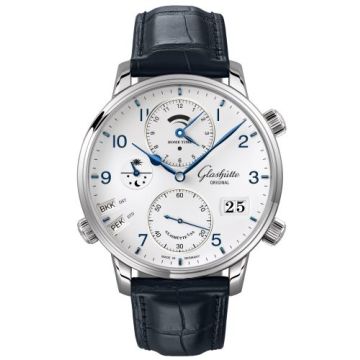Glashütte Original Senator Cosmopolite Stainless Steel / Silver-Arabic / Alligator - Pin