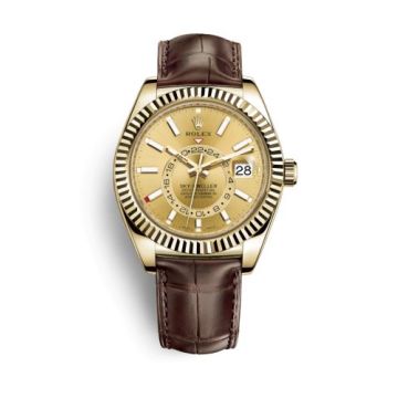 Rolex Sky-Dweller Yellow Gold / Champagne / Alligator