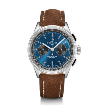 Breitling Premier B01 Chronograph 42 Stainless Steel / Blue / Brown Nubuck / Pin