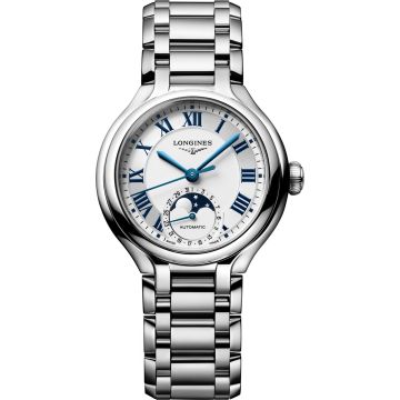 Longines PrimaLuna 34 Automatic Moonphase Stainless Steel / Silver - Roman / Bracelet