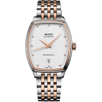 Mido Baroncelli Tonneau Lady Stainless Steel - Rose Gold / White - Diamond / Bracelet
