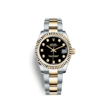 Rolex Datejust 31 Rolesor Yellow Fluted / Oyster / Black Diamond
