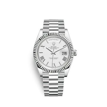 Rolex Day-Date 40 Platinum - Fluted / White - Roman