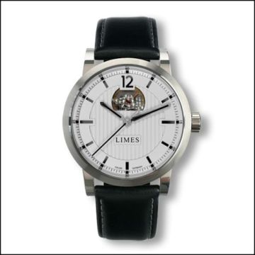Limes Chyros Balancier Visible - silvered / black leather strap