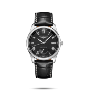 Longines Master Collection 40mm Power Reserve Stainless Steel / Black-Roman / Alligator
