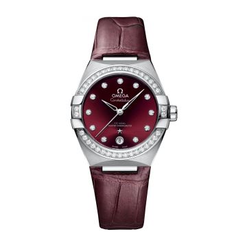 Omega Constellation Master Chronometer 36 Stainless Steel / Diamond / Red / Strap