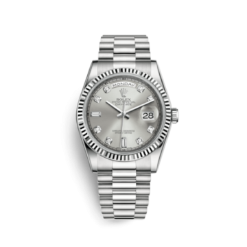 Rolex Day-Date 36 White Gold Fluted / President / Silver Diamond