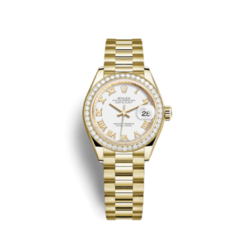 Rolex Lady-Datejust 28 Yellow Gold Diamond / President / White Roman
