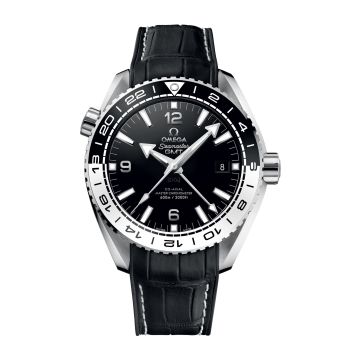 Omega Seamaster Planet Ocean 600M Co-Axial 43.5 Master Chronometer GMT Stainless Steel / Black White / Alligator