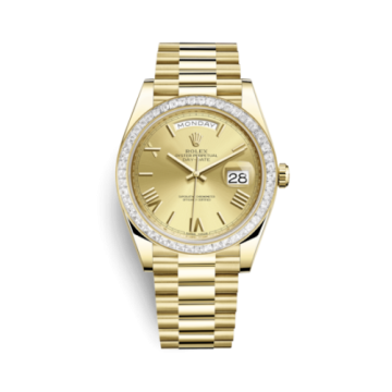 Rolex Day-Date 40 Yellow Gold - Baguette / Champagne - Roman