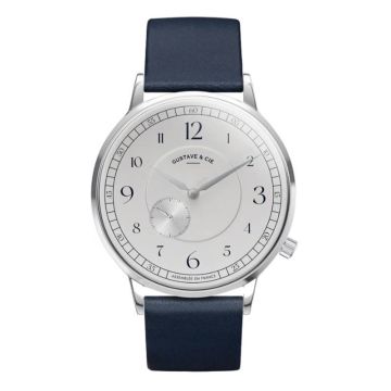 Gustave & Cie 12H Hector Argent & Blanc Cuir Bleu Océan 40mm