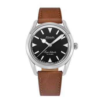 Nivada Grenchen Super Antarctic 35 Black - White Luminova / Stainless Steel / Brown - White