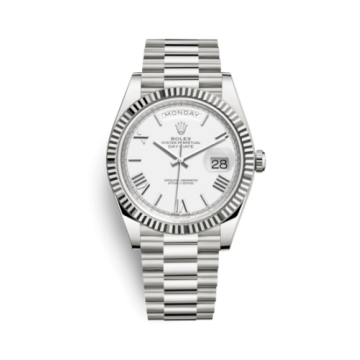 Rolex Day-Date 40 White Gold / White - Roman