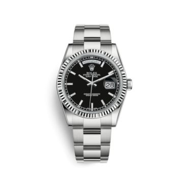 Rolex Day-Date 36 White Gold Fluted / Oyster / Black