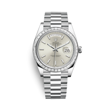 Rolex Day-Date 40 Platinum - Baguette / Silver Tuxedo