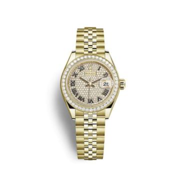 Rolex Lady-Datejust 28 Yellow Gold Diamond / Jubilee / Paved Roman
