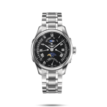 Longines Master Collection 41 Retrograde Moonphase Stainless Steel / Black-Roman / Bracelet