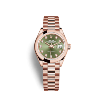 Rolex Lady-Datejust 28 Everose Domed / President /  Olive Green Diamond