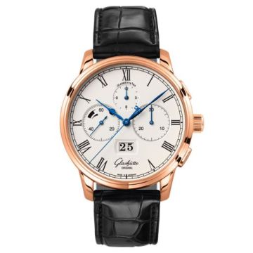 Glashütte Original Senator Chronograph Panorama Date Red Gold / Silver / Alligator / Folding
