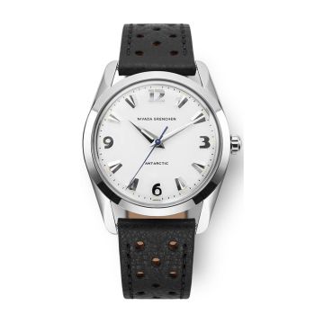 Nivada Grenchen Antarctic 35 Black - White Luminova / Stainless Steel / Brown Racing