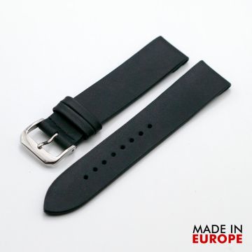 Clip-On Graphite Black Leather Watch Strap - 18mm