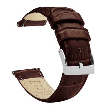 Coffee Brown Alligator Grain Leather Watch Band - 12mm