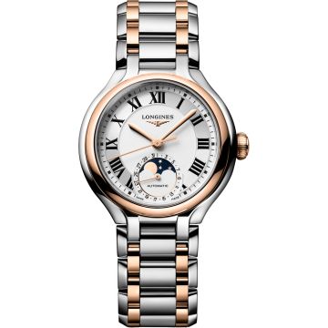 Longines PrimaLuna 34 Automatic Moonphase Stainless Steel - Pink Gold / Silver - Roman / Bracelet