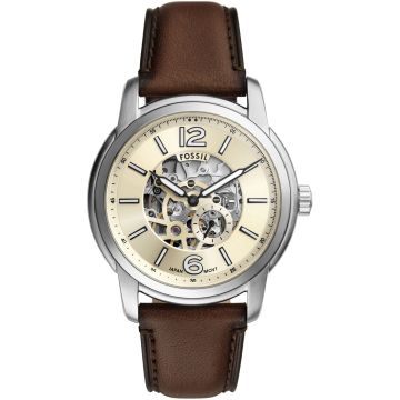 Fossil Heritage Leather Brown Automatic Silver / Beige