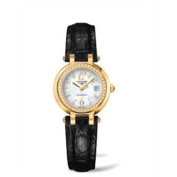 Longines PrimaLuna Automatic 26.5 Yellow Gold Diamond Leather Funky MOP