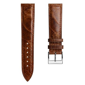 Durbuy Ostrich Leg Handmade Leather Watch Strap - Gloss Cognac Brown - 22mm