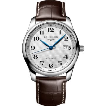 Longines Master Collection 40 Date Stainless Steel / Silver-Arabic / Alligator