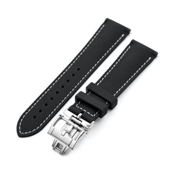FKM39 Black Deployment FKM Rubber Watch Band Beige Stitch, 18mm to 23mm - 19mm